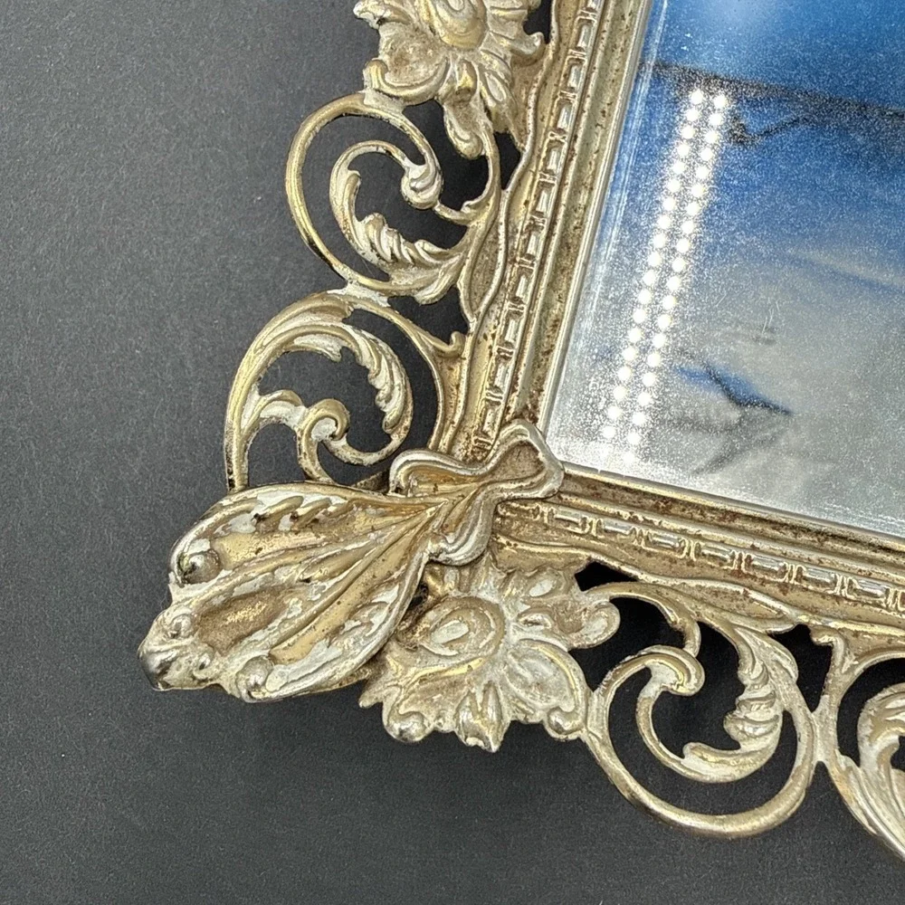 Vtg Ornate Vanity Mirror picture Stand Alone Or Tray keeper 15